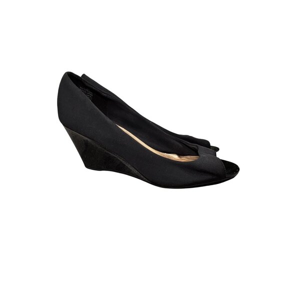 Bandolino Black Peep Toe Wedge Shoes Size 10M Textile Upper Professional Style - Picture 2 of 6